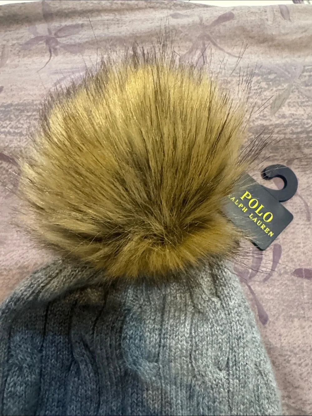 Polo by Ralph Lauren Gray Knit Beanie with Mustard Pom